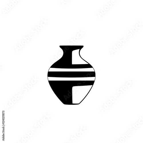 Striped Ancient Vase: Classic Black and White Pottery Vessel, Cultural Heritage, Home Decor, Geometric Pattern Design