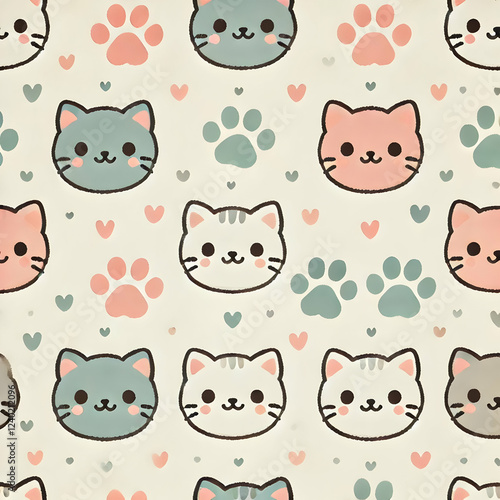Wallpaper Mural Minimalist Cute Cat Faces and Paw Prints Fabric Pattern

 Torontodigital.ca