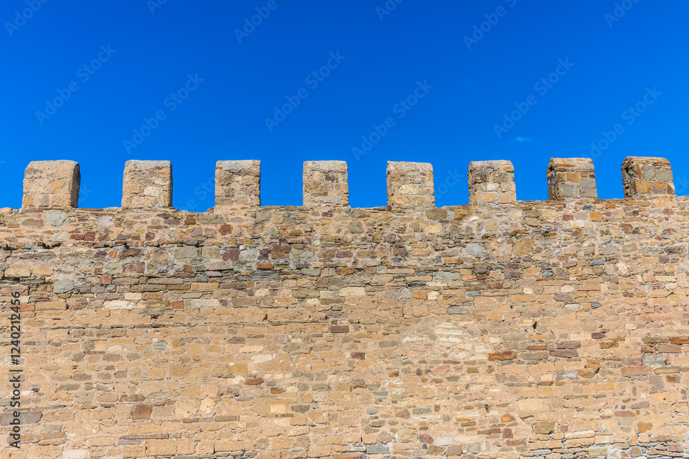 Towers and walls of an ancient stone Genoese fortress in Sudak on the Black Sea coast in Crimea, Russia. Here is the museum-reserve Towers and walls of an ancient stone Genoese fortress in Sudak on the Black Sea coast in Crimea, Russia. Here is the museum-reserve