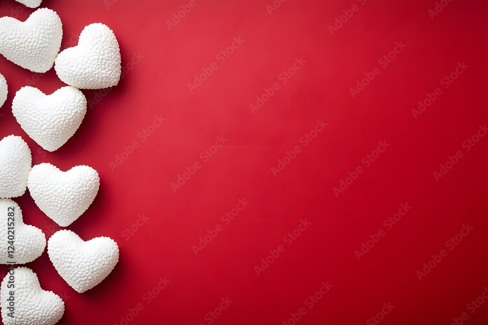 Fototapeta premium Red Background with White Textured Hearts, Valentines Day Design