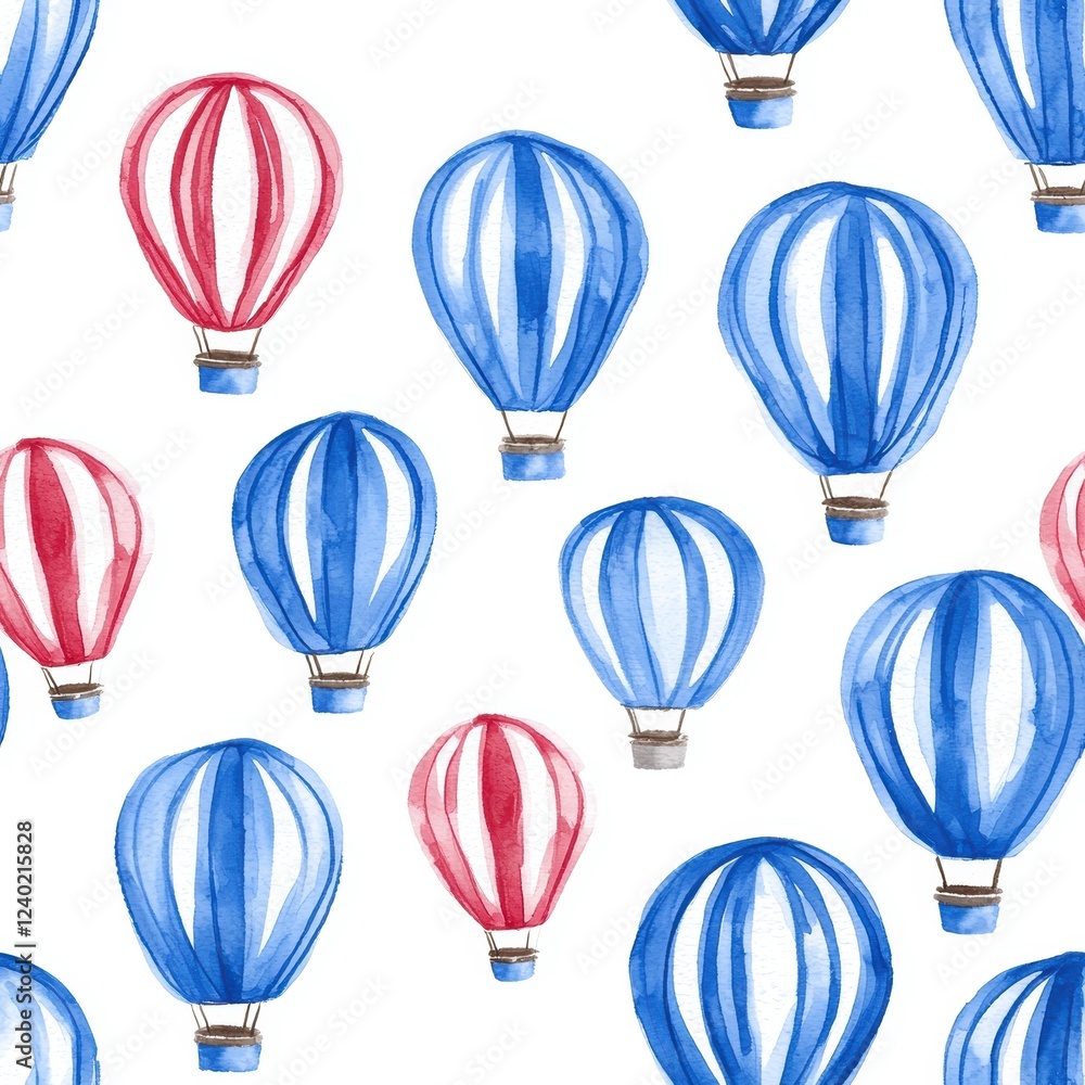 Whimsical Hand-Drawn Hot Air Balloons in a Seamless Design Pattern Whimsical Hand-Drawn Hot Air Balloons in a Seamless Design Pattern