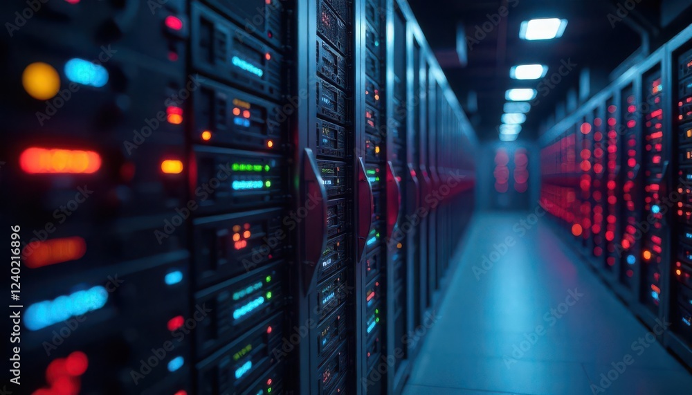 Data center operations modern facility digital infrastructure high-tech environment perspective view network security concepts Data center operations modern facility digital infrastructure high-tech environment perspective view network security concepts