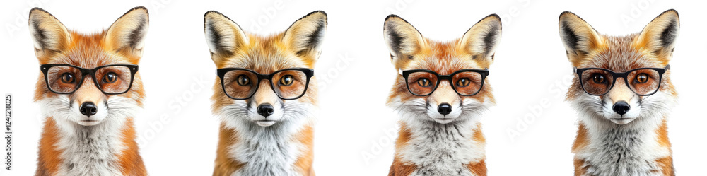 Fototapeta premium Fox wearing glasses, isolated on a white background. Mix Collection Png.