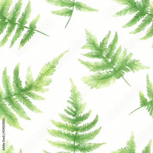 Delicate Watercolor Ferns with Seamless Design and Soft Highlights