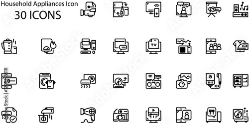 Set of Household Appliances icons. Line art style icons bundle. vector illustration