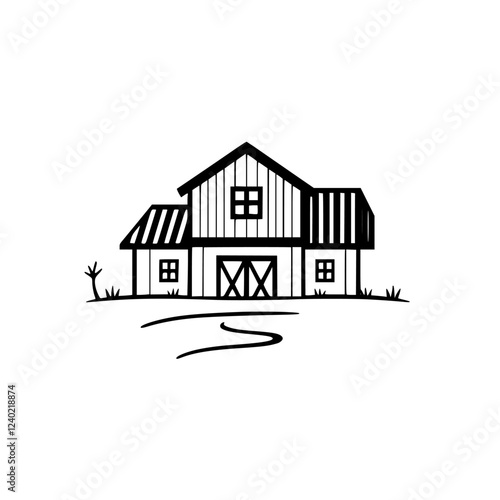 Farmhouse Barn Illustration: Simple Black and White Countryside Barn Design