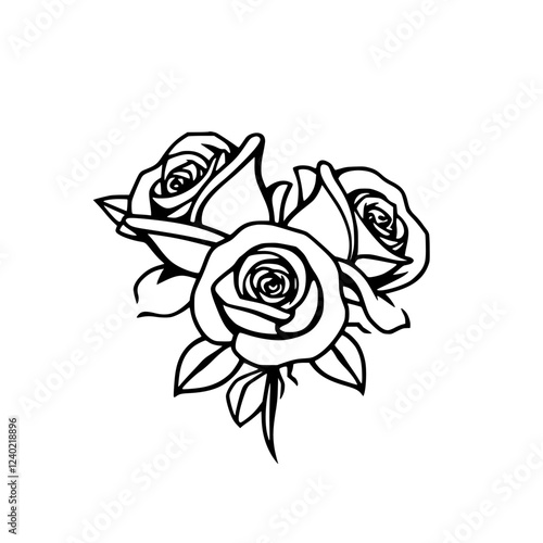 Wallpaper Mural Elegant Line Art Roses: Black and White Floral Illustration.  Perfect for romantic designs, vintage aesthetics, or classic floral prints. Torontodigital.ca