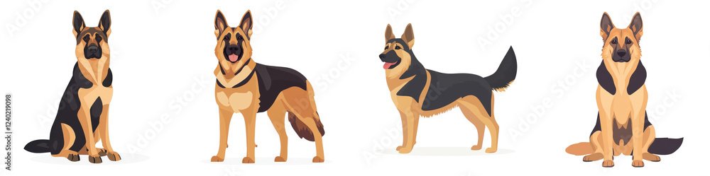 Fototapeta premium Flat style illustration of a German Shepherd, isolated on a white background. Mix Collection Png.