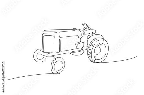 Agricultural tractor in continuous one line drawing. Single line art draw of tractor for farming concept. Editable vector.