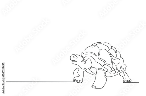 Giant tortoise in continuous one line drawing. Single line art draw of Turtle. Editable vector.