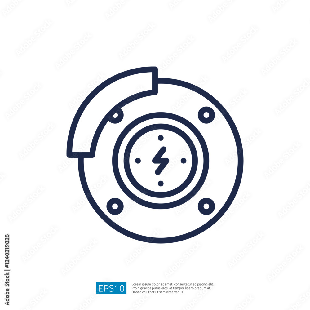 A simple line drawing of a brake disc with a lightning bolt symbol, suggesting electrical or mechanical functionality. A simple line drawing of a brake disc with a lightning bolt symbol, suggesting electrical or mechanical functionality.