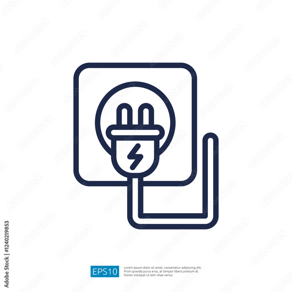 An illustration of an electrical plug connected to a socket, representing power connection and electricity usage. An illustration of an electrical plug connected to a socket, representing power connection and electricity usage.