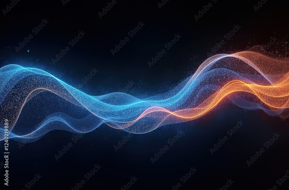 Vibrant blue and orange glowing waves with sparkles, creating a dynamic and futuristic effect. Vibrant blue and orange glowing waves with sparkles, creating a dynamic and futuristic effect.