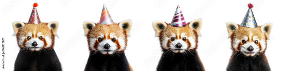 Obraz premium Red panda wearing a party hat, isolated on a white background. Mix Collection Png.
