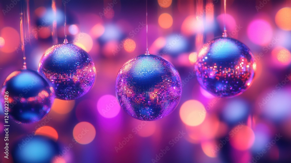 Obraz premium Colorful ornaments hanging with festive lights.