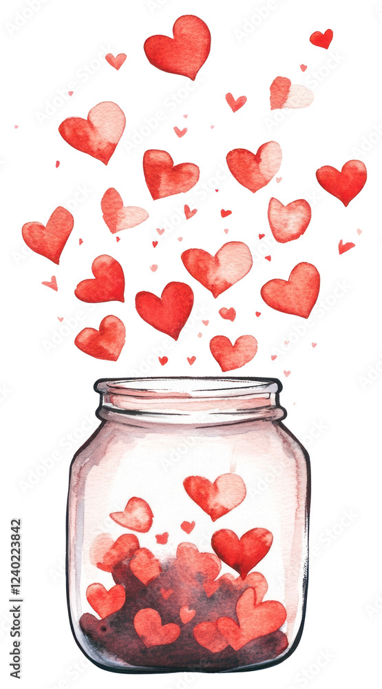PNG Tiny cute red hearts floating in the air inside an empty jar watercolor design illustration. PNG Tiny cute red hearts floating in the air inside an empty jar watercolor design illustration.