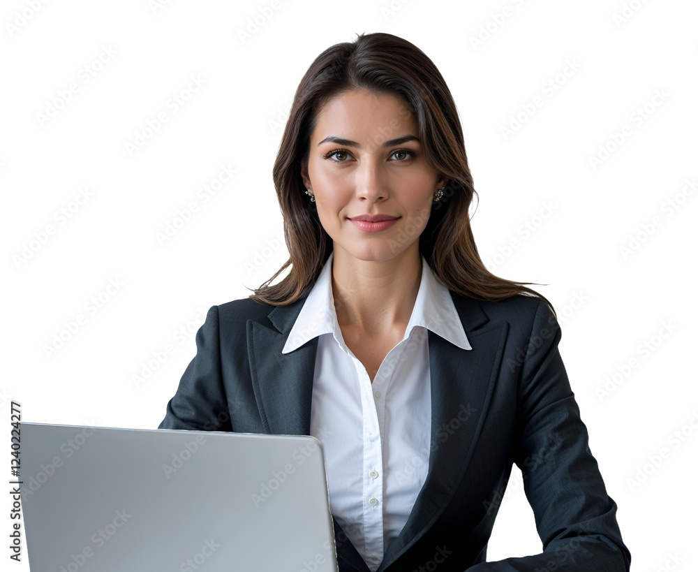 Focused Professional Woman Typing on a Laptop in a Sleek Office Environment, Managing Work with Efficiency Focused Professional Woman Typing on a Laptop in a Sleek Office Environment, Managing Work with Efficiency