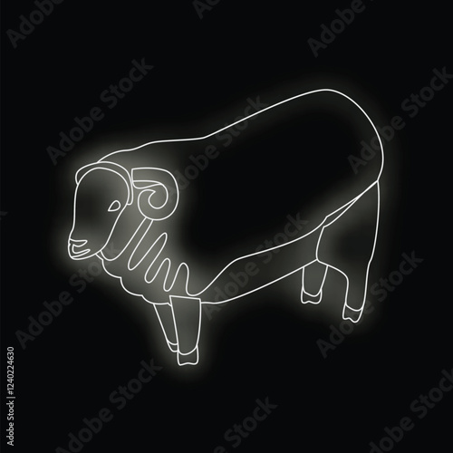 Glowing white outline of a ram standing on a black background