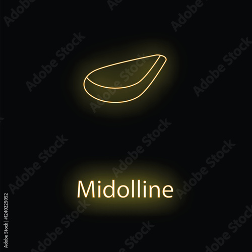 Yellow neon glowing symbol of a midloline steak cut on a black background