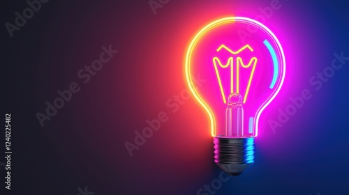 A vibrant neon light bulb illuminates a dark background, showcasing colorful electrical designs and showcasing modern lighting aesthetics.