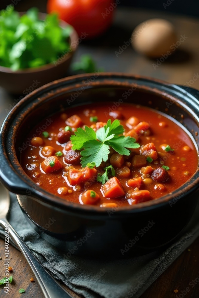 Hearty Vegetable and Legume Stew in a Rustic Bowl, Garnished with Fresh Herbs, Ready to Enjoy a Delicious and Wholesome Meal Hearty Vegetable and Legume Stew in a Rustic Bowl, Garnished with Fresh Herbs, Ready to Enjoy a Delicious and Wholesome Meal