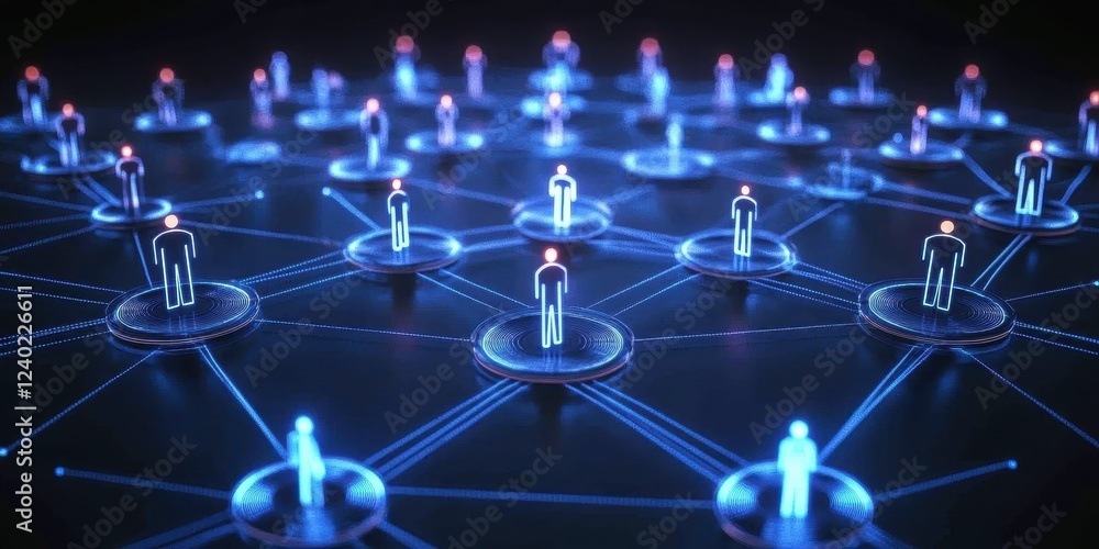 Illuminated network of interconnected nodes symbolizing technology and connectivity in a digital landscape. Illuminated network of interconnected nodes symbolizing technology and connectivity in a digital landscape.