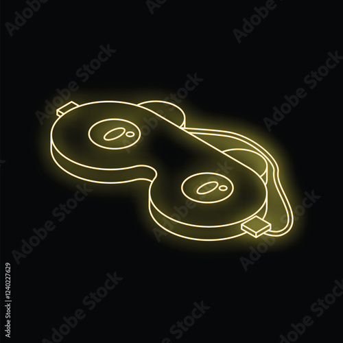 Neon yellow vr glasses glowing on black background, representing virtual reality experience