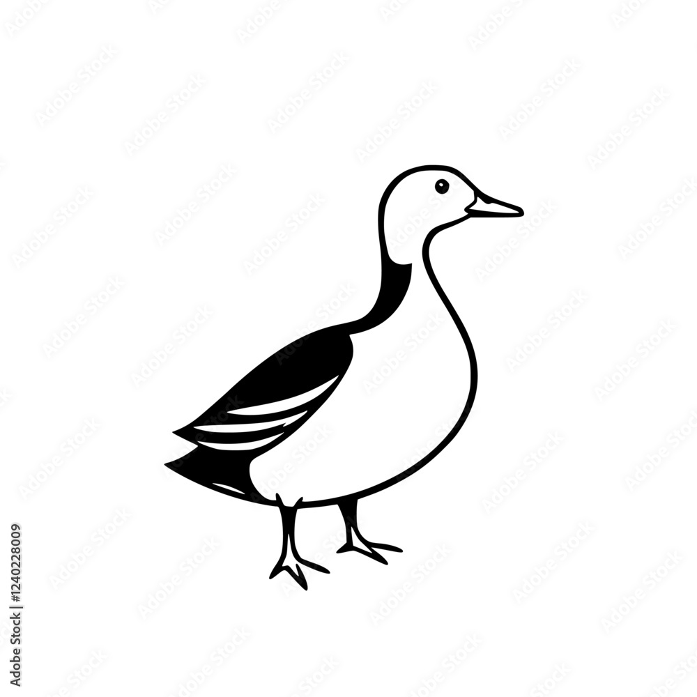 Elegant Black and White Duck Illustration: A Minimalist Bird Design Elegant Black and White Duck Illustration: A Minimalist Bird Design