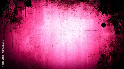 Abstract Pink Grunge Background Texture with Black Splatter