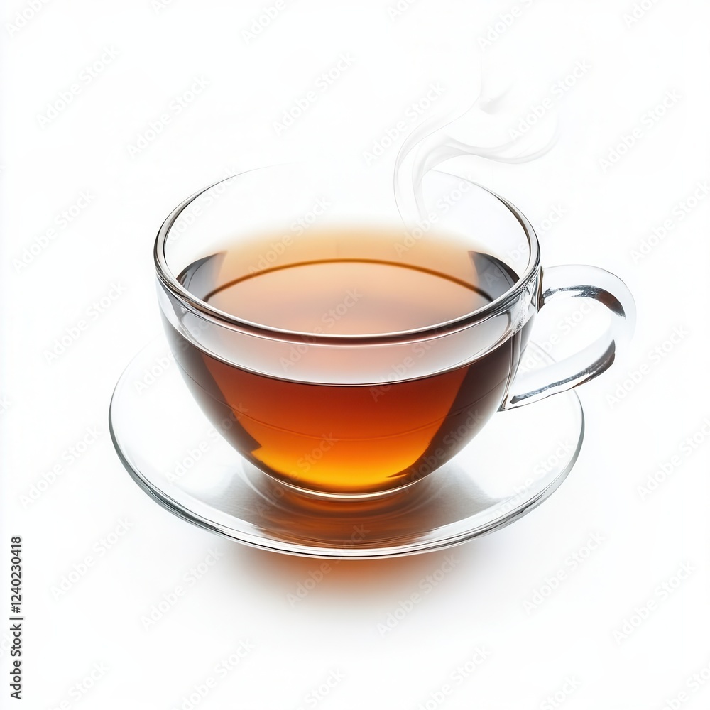 Steaming Cup of Tea Isolated on Pure White Background Cutout Style Steaming Cup of Tea Isolated on Pure White Background Cutout Style