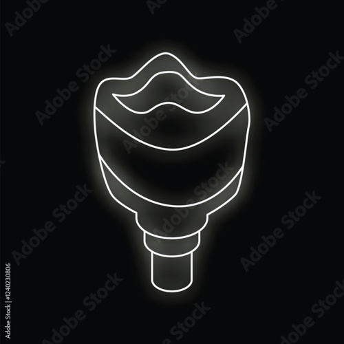 White glowing neon style icon representing a dental implant, perfect illustration for dentists