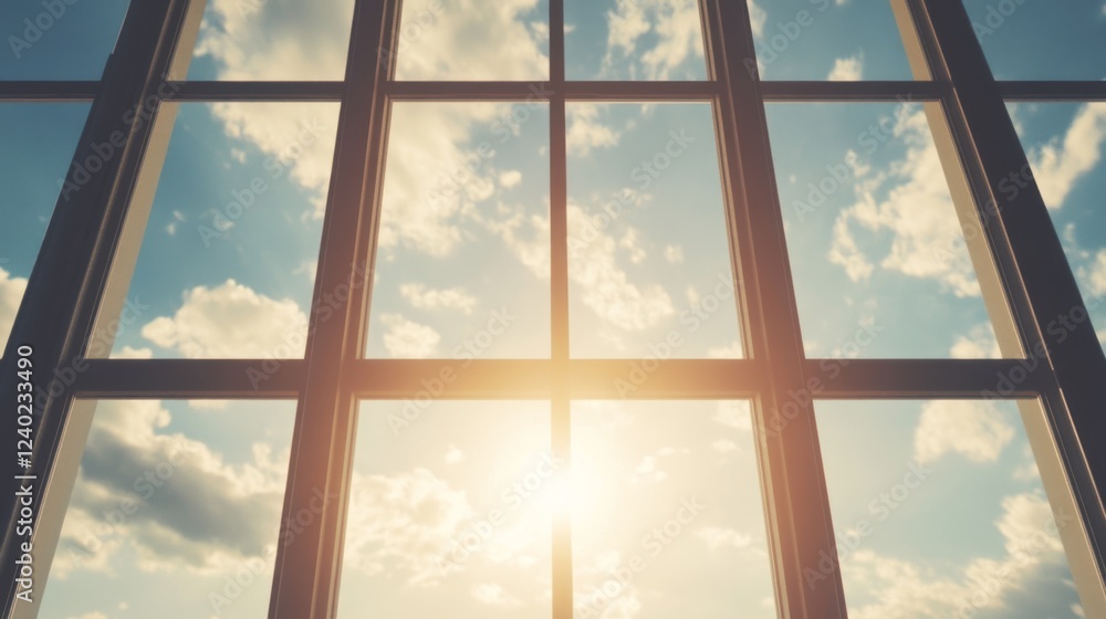Fototapeta premium Sunlit Sky Seen Through Panoramic Window