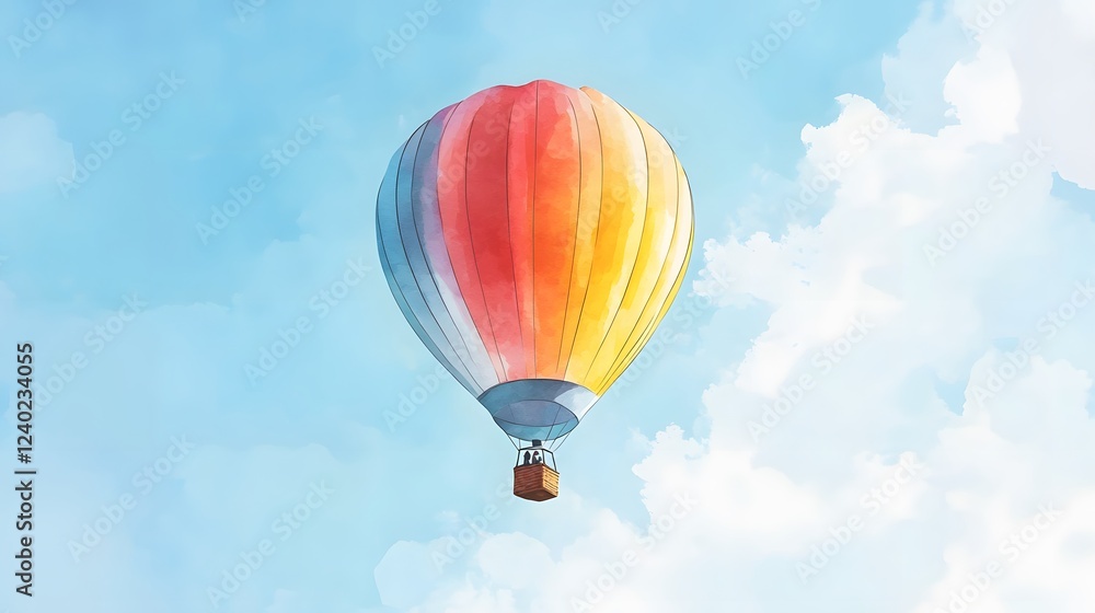 Fototapeta premium Colorful Hot Air Balloon Soaring Through a Bright Sky