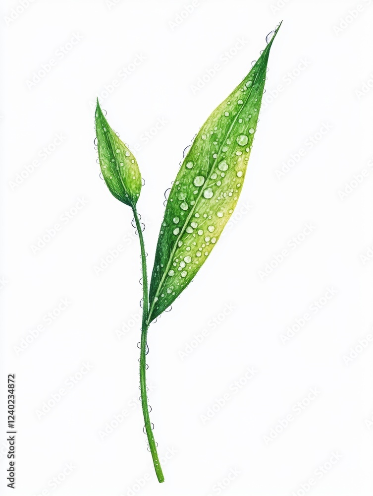 Obraz premium Fresh green leaf with water droplets on surface.