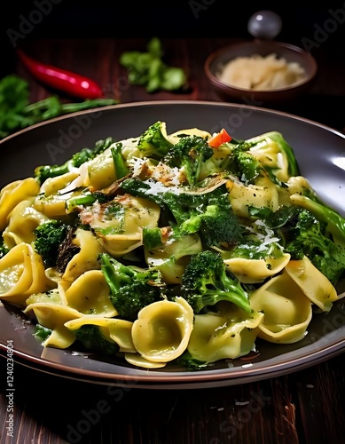 Orecchiette alle cime di rapa is ear-shaped pasta with broccoli rabe, garlic and chili.