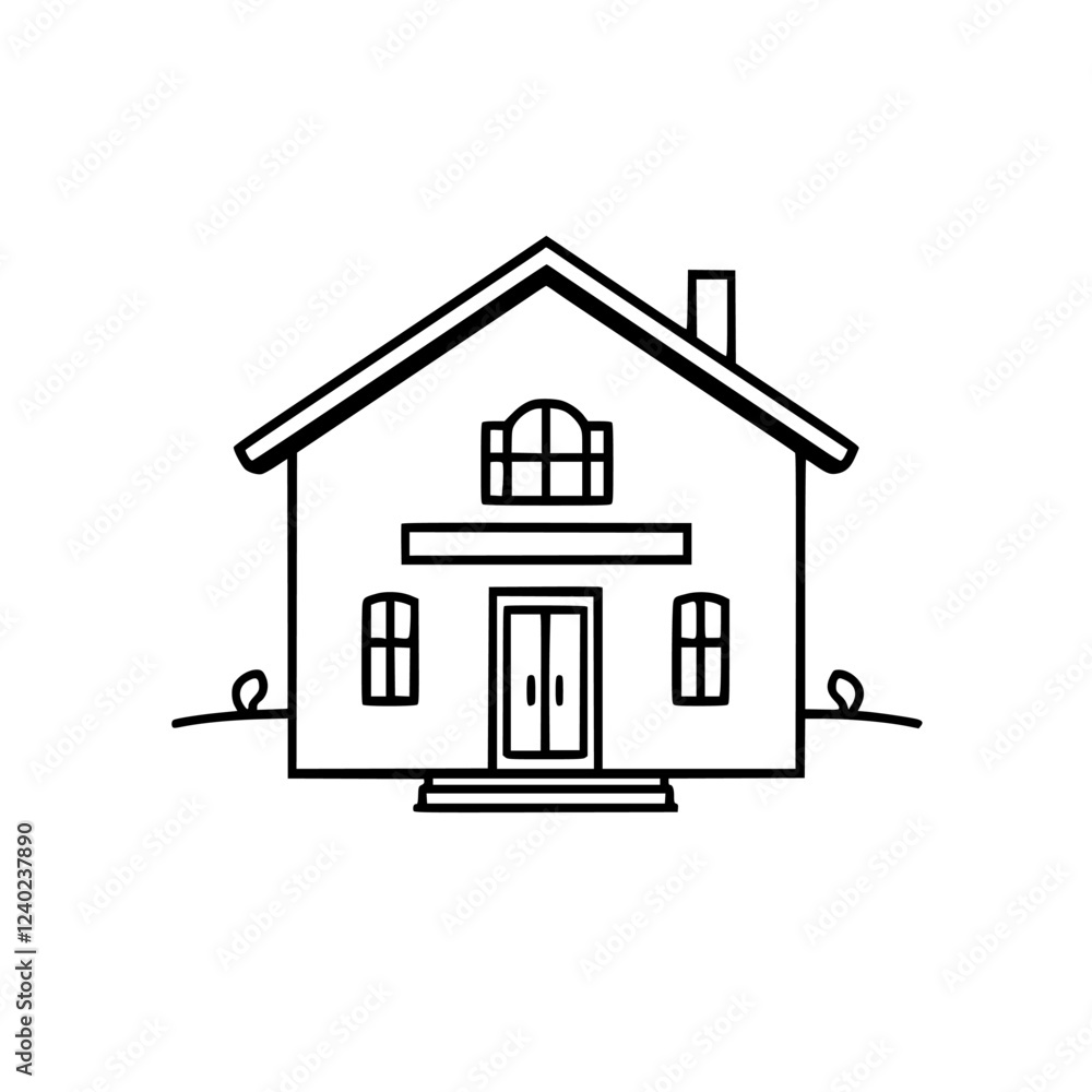 Simple House Exterior Design: A Minimalist Line Art Illustration of a Residential Building Simple House Exterior Design: A Minimalist Line Art Illustration of a Residential Building