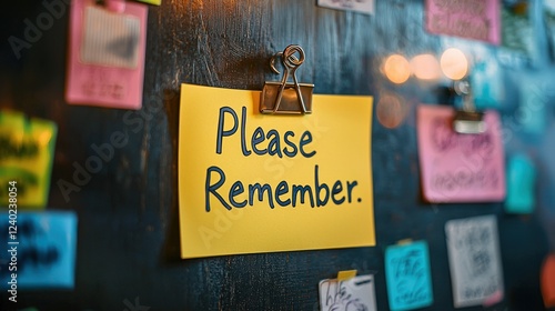 A visually appealing reminder note pinned to a board, saying 