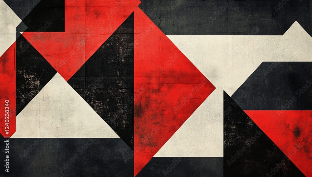 Fototapeta premium Abstract red, black, and white geometric pattern on grunge background.