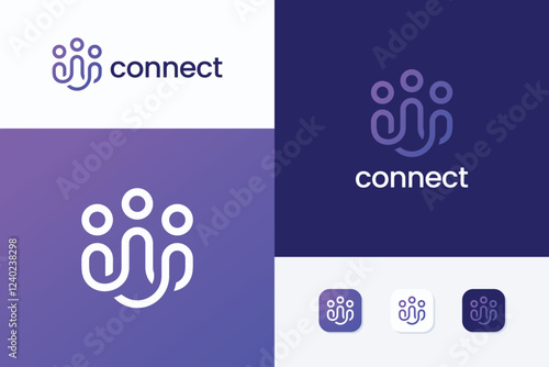Futuristic and Modern Abstract People Connect Logo Business Technology and Communication