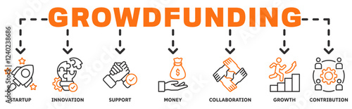 Crowdfunding banner web icon vector illustration concept with icon of startup, innovation, support, money, collaboration, growth, contribution 