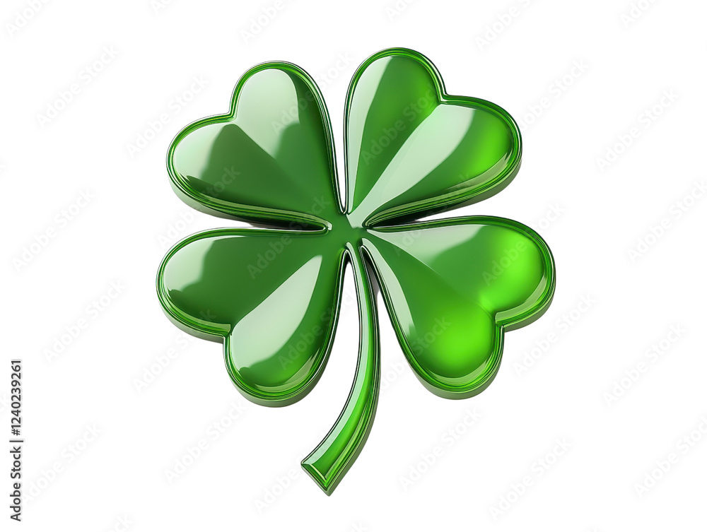Glossy Green Four-Leaf Clover Symbol Representing Luck and Prosperity for Various Themes Glossy Green Four-Leaf Clover Symbol Representing Luck and Prosperity for Various Themes