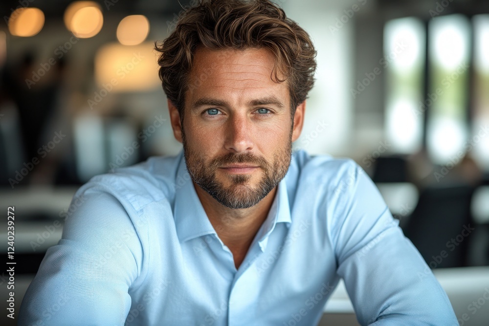 Obraz premium Professional man in a modern office setting, focused