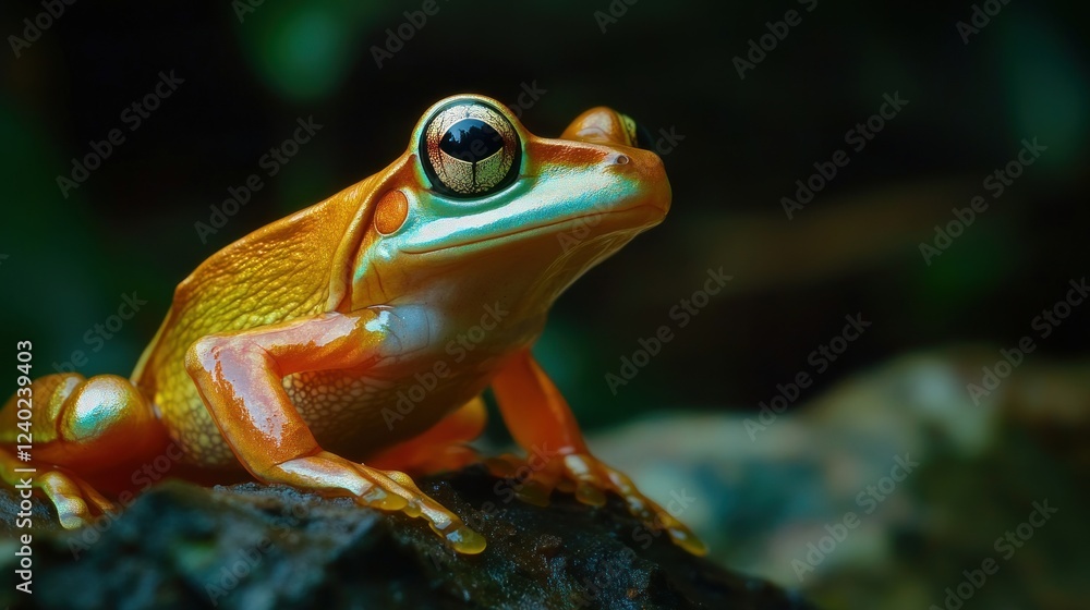 A Vibrant Golden-Orange Frog Perched on a Rock A Vibrant Golden-Orange Frog Perched on a Rock