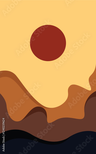 Abstract Mountain With Sun Background Vector