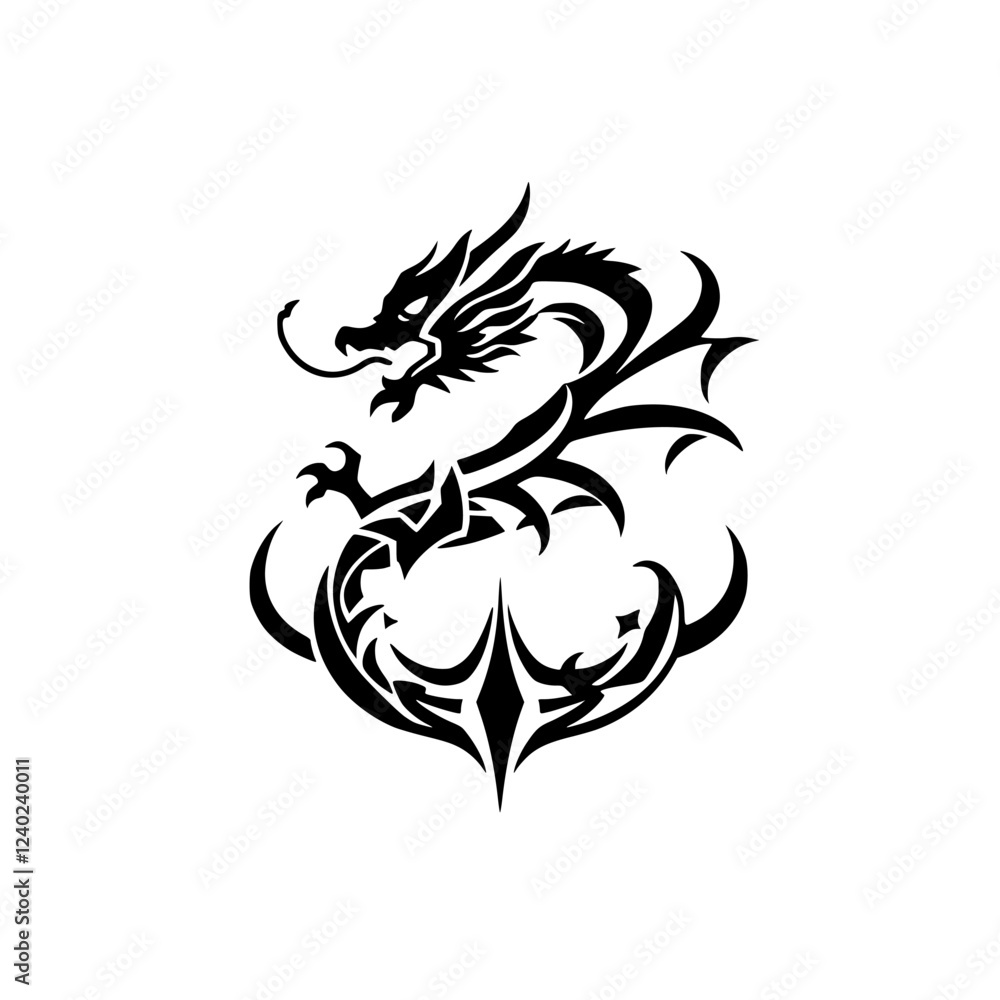 Obraz premium Tribal Dragon Tattoo Design: A Fierce Mythical Creature Illustration
