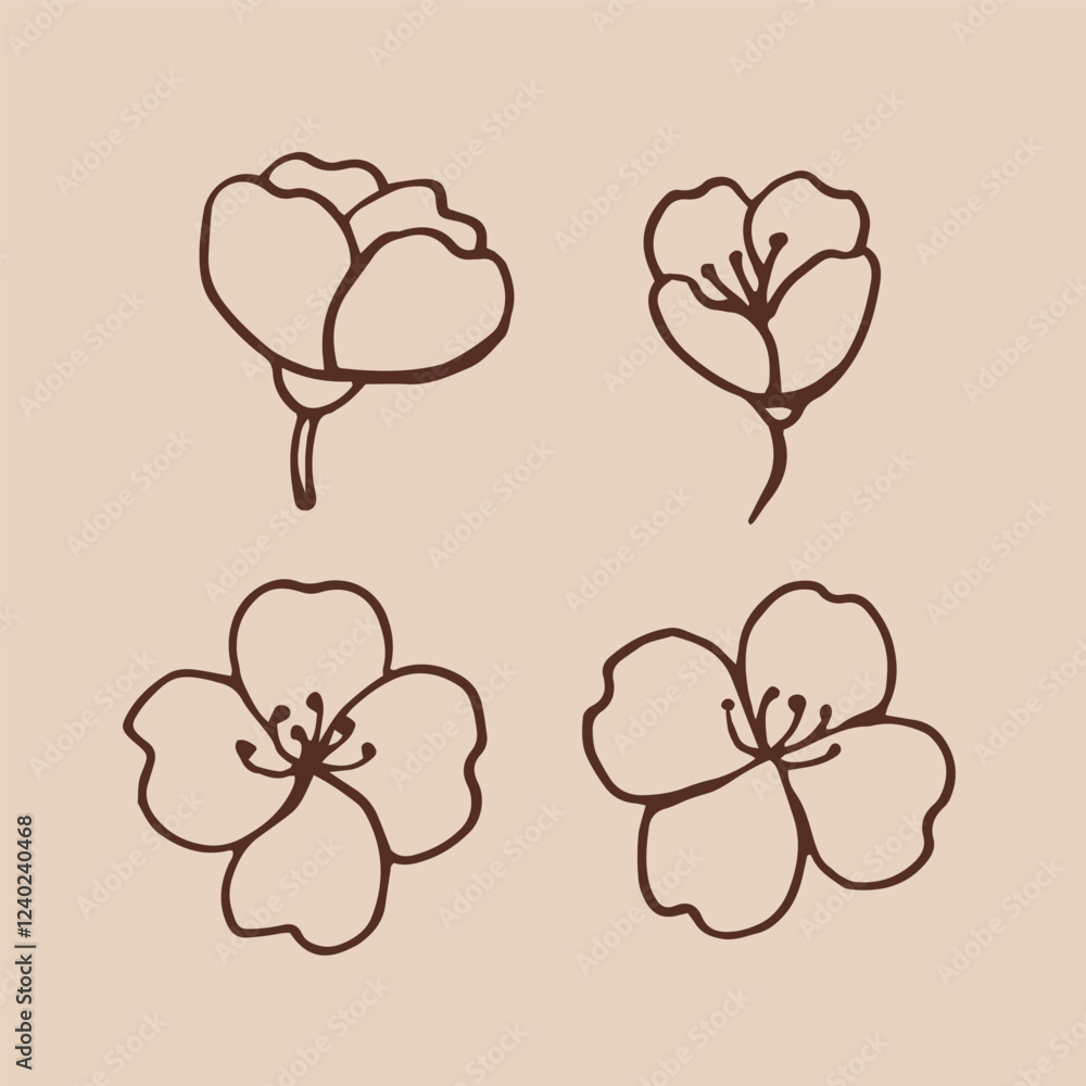 Fototapeta premium Flowers of jasmine hand drawn illustration. Vector isolated branch ink style.