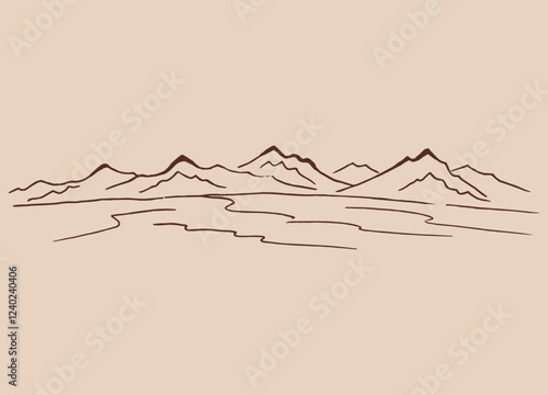 Landscape with mountains. Hand drawn vector illustration.