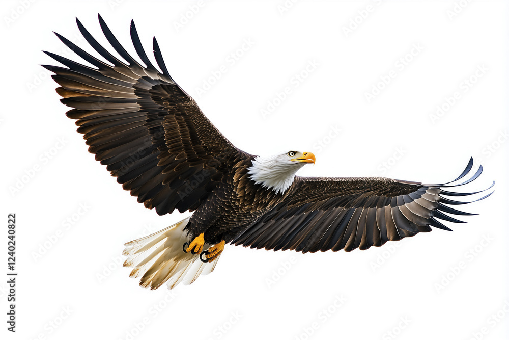 Fototapeta premium American bald eagle soaring on white background