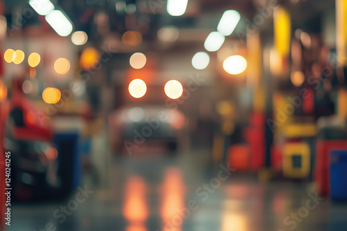 Blurred background of a car repair workshop