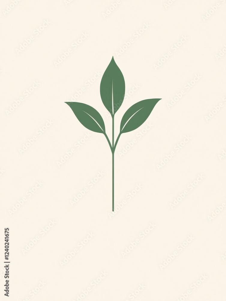 Obraz premium Minimalistic green leaf design on beige background.